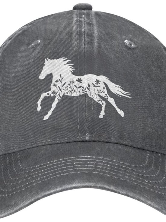 Women\'s Floral and Horse Hat Adjustable Washed Vintage Baseball Cap Deep Heather main image 6